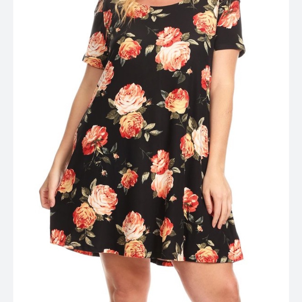 Vibe Sportswear Shift Dress Womens Short Sleeve Floral Stretch Modest Maroon 2X